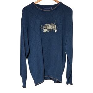 Vintage Pinnacle Golf Crew Neck Sweater Blue Large